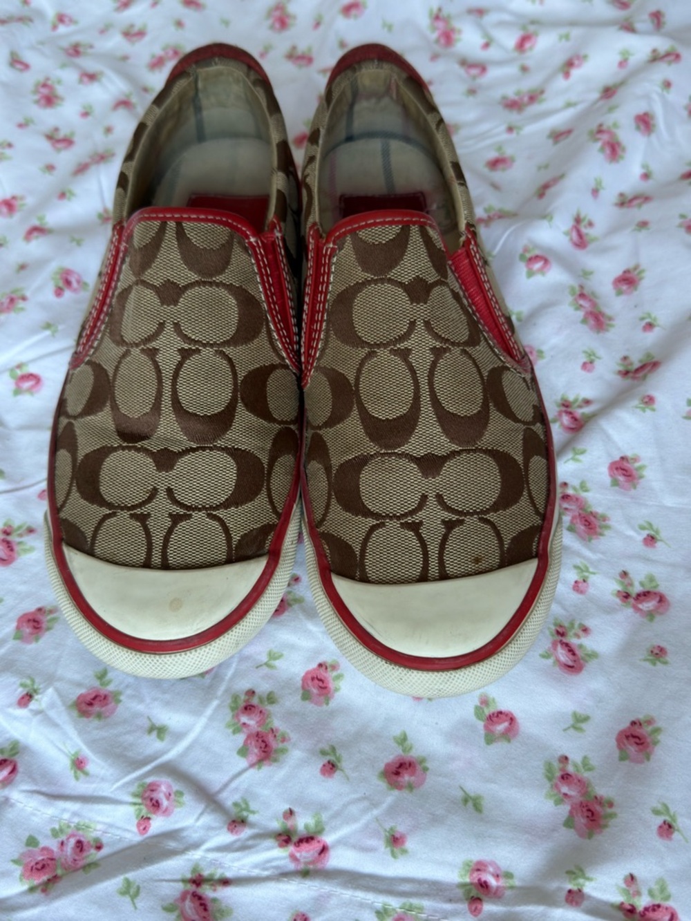 2000s Coach red and brown slip on sneakers with original box